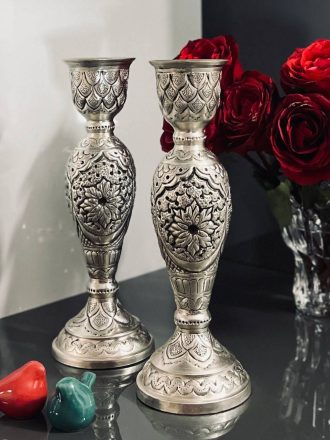 شمعدان متوسط آبکاری نقره سیاه قلم
