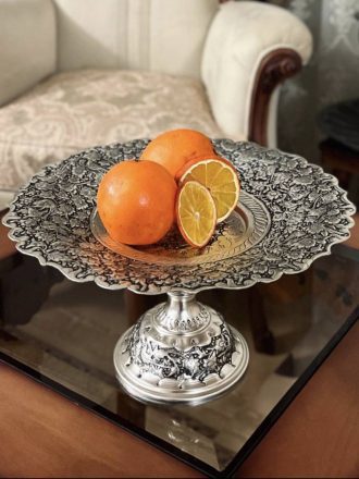 شیرینی خوری 30 آبکاری نقره گل و مرغ سیاه قلم اعلا