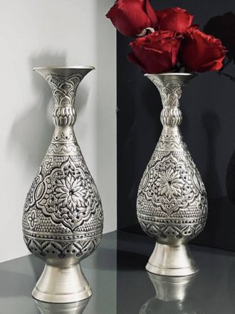 گلدان صراحی 25 آبکاری نقره سیاه قلم